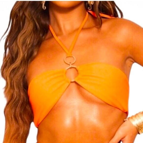 PrettyLittleThing Orange O Ring Halter Bikini Top Size 6 US NWT - Picture 1 of 6
